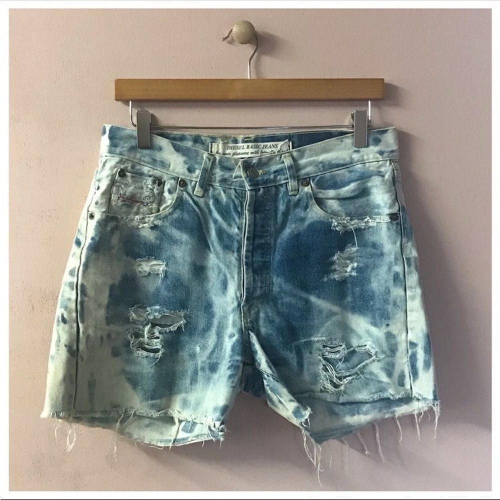Diesel Basic Jeans Blue Washed Distressed Cutoff Shorts